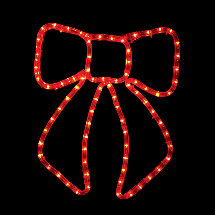LED Rope Light Bow Christmas Decoration - Lighted Sign - Red - 13 Inch