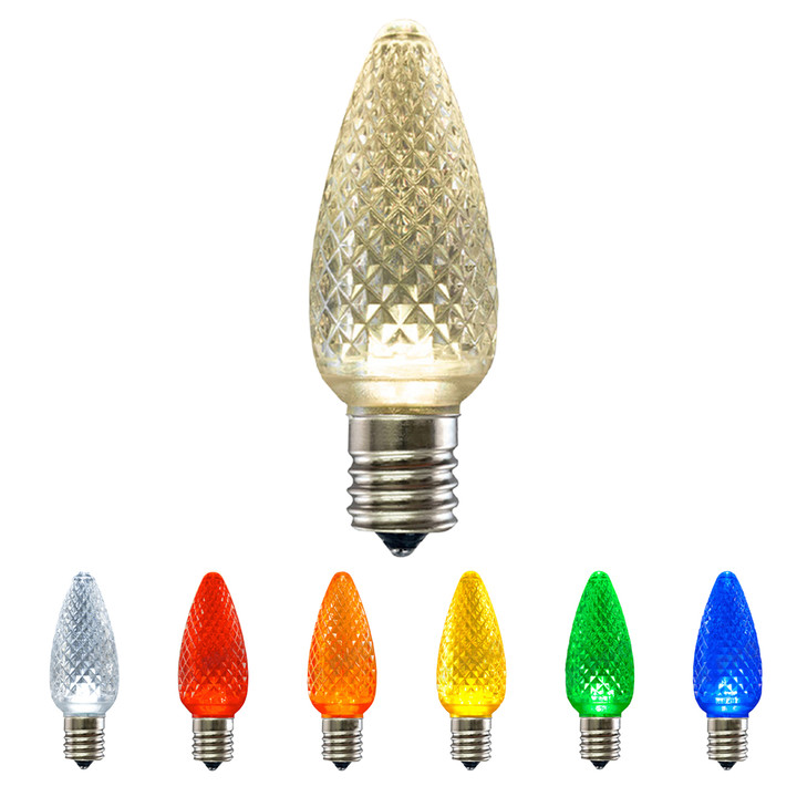 C9 Twinkle LED Christmas Light Bulbs - Intermediate E-17 Base - Faceted - 25 Pack