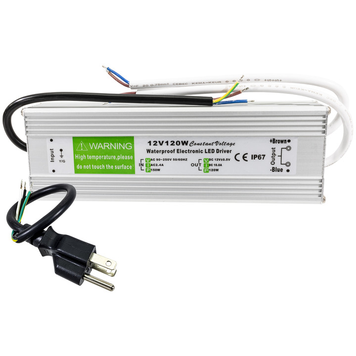 12 Volt LED Strip Light Power Supply (SMD-3528 or 5050) - 10 Amp - 120 Watt - Weatherproof
