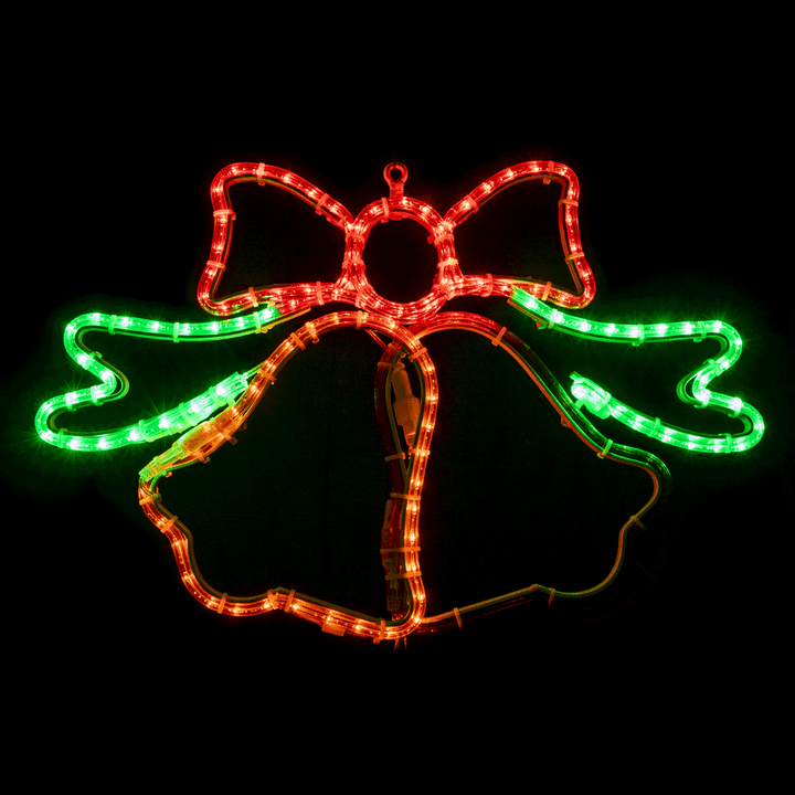 LED Rope Light Ringing Bells Christmas Decoration - Animated Lighted Sign - Green, Red, and Yellow - 26 Inch