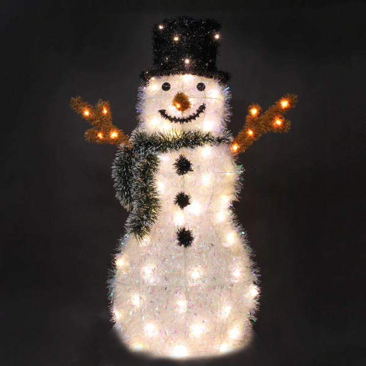 3D LED Waving Tinsel Snowman Decoration - Lighted Yard Sign - Multi-Color - 43 Inch