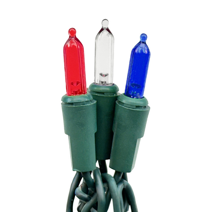 Red, White, and Blue M5 LED String Lights - 70 Bulb Mini Light Set - 23.5 Feet