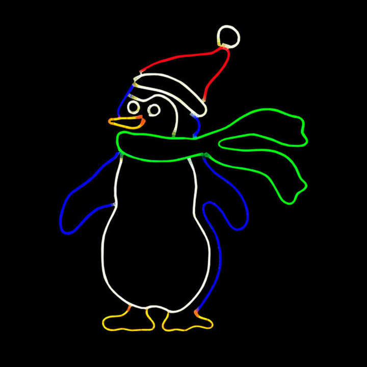 LED Neon Strip Light Penguin With Scarf Christmas Decoration - Lighted Sign - Multi-Color - 28 Inch