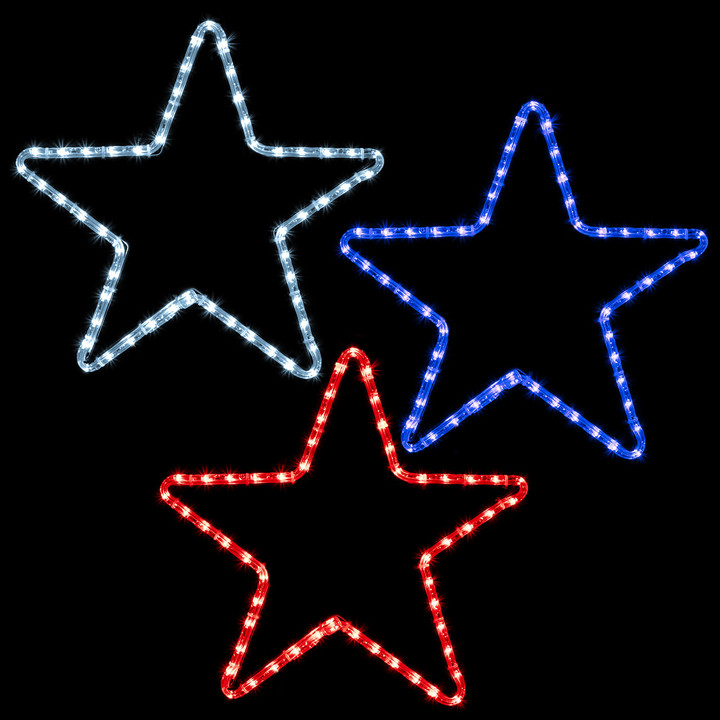 LED Rope Light Patriotic Star Decoration - 3 Pack - Lighted Sign - Red, Cool White, and Blue - 16 Inch