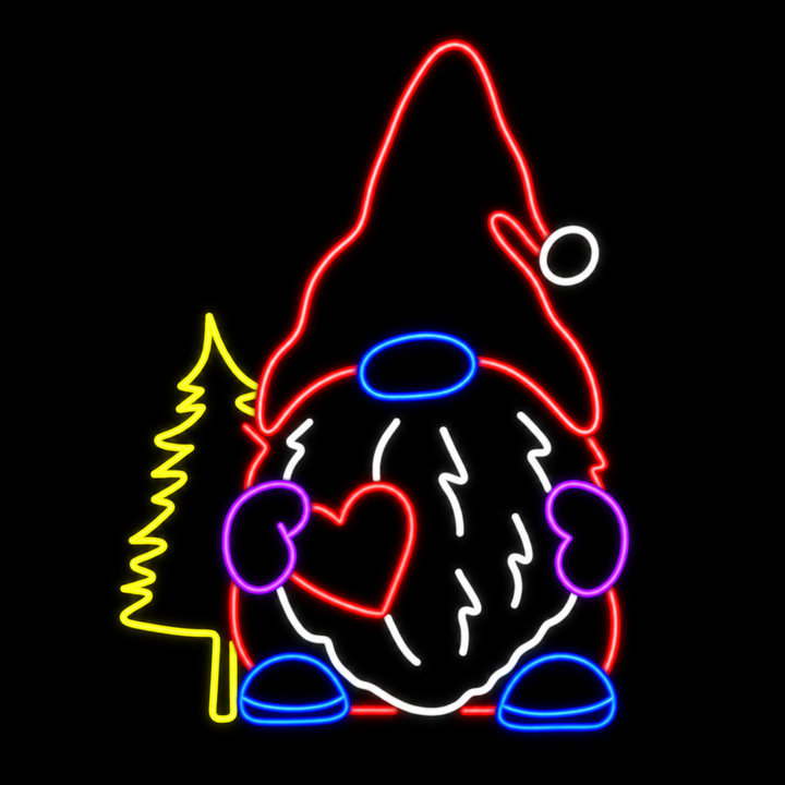 LED Neon Strip Light Gnome With Heart Christmas Decoration - Lighted Sign - Multi-Color - 24 Inch