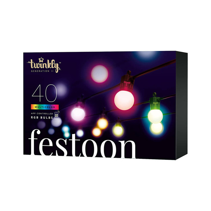 Twinkly Smart Lights - 40 LED RGB Multicolor Festoon Chasing String Lights - Generation II - BT+WiFi - 65.5 Feet