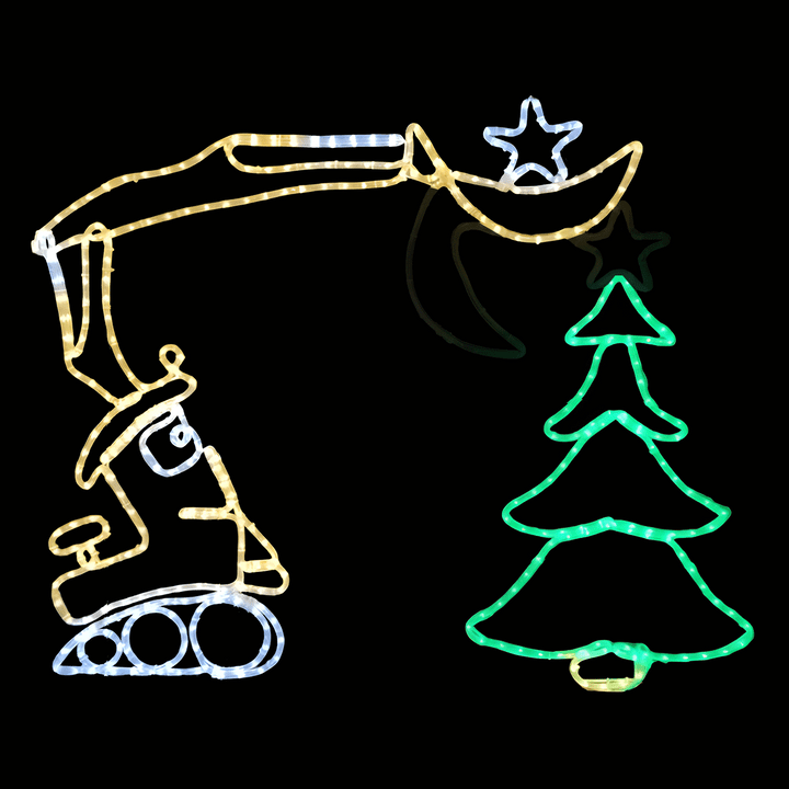 LED Rope Light Excavator Tree Topper Christmas Decoration - Animated Lighted Sign - Multi-Color - 56 Inch