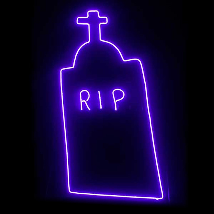 LED Neon Strip Light RIP Tombstone With Overhead Cross Halloween Decoration - Lighted Sign – Purple - 48 Inch