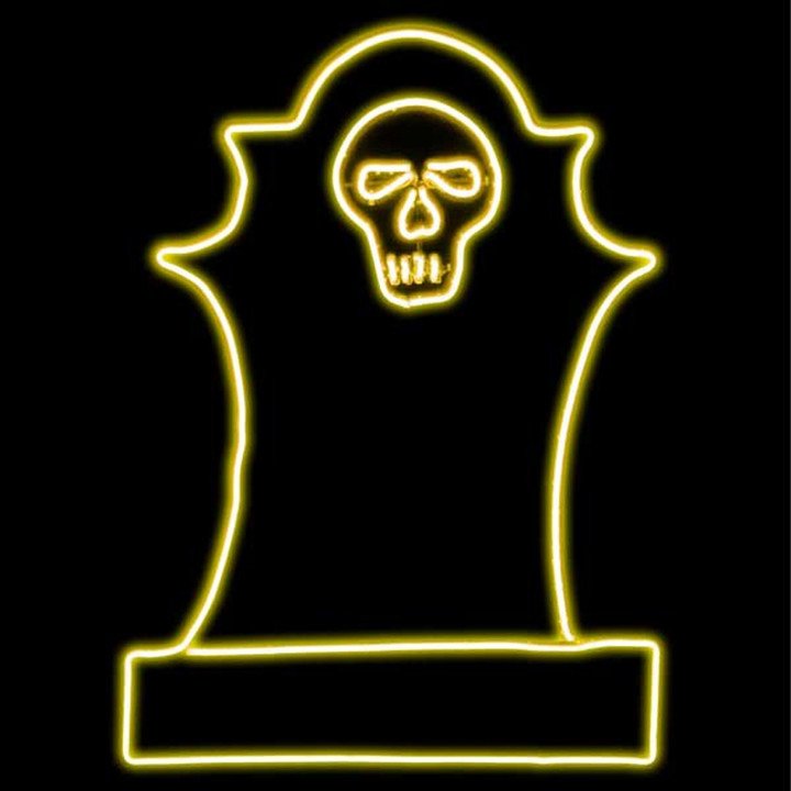 LED Neon Strip Light Tombstone With Skull Halloween Decoration - Lighted Sign - Yellow - 48 Inch