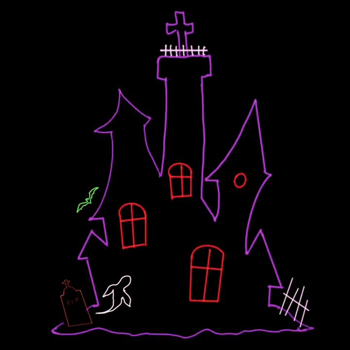 LED Neon Strip Light Halloween Haunted House with Flying Bat Decoration - Animated Lighted Sign - Multi-Color - 96 Inch