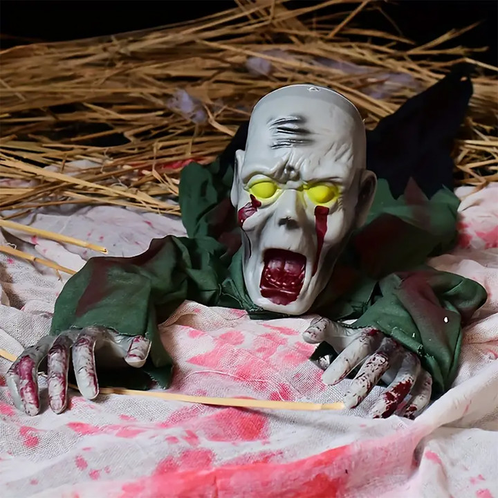 Animated LED Crawling Zombie Corpse Halloween Decoration Ground Breaker Sound Effects Prop - 43 Inch