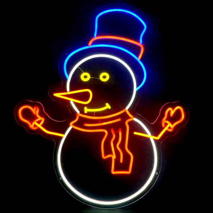 LED Neon Strip Light Happy Snowman Christmas Decoration - Lighted Sign - 30 Inch Display