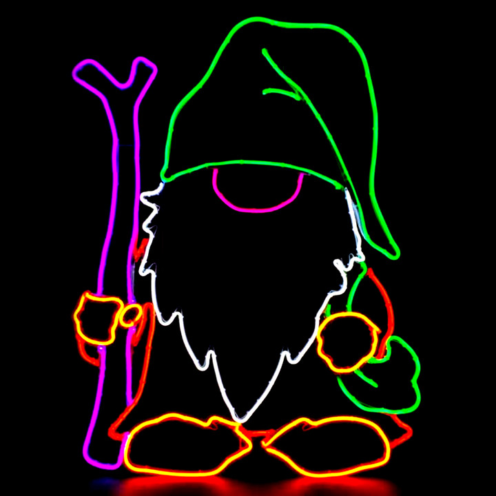 LED Neon Strip Light Gnome with Hiking Stick Christmas Decoration - Lighted Sign - 36 Inch