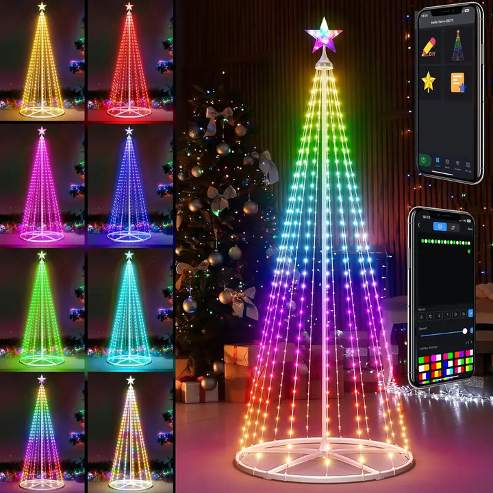 Smart RGB Chasing Multi-Function LED Fairy Light Cone Christmas Tree - Prelit Holiday Decoration - 4 Sizes