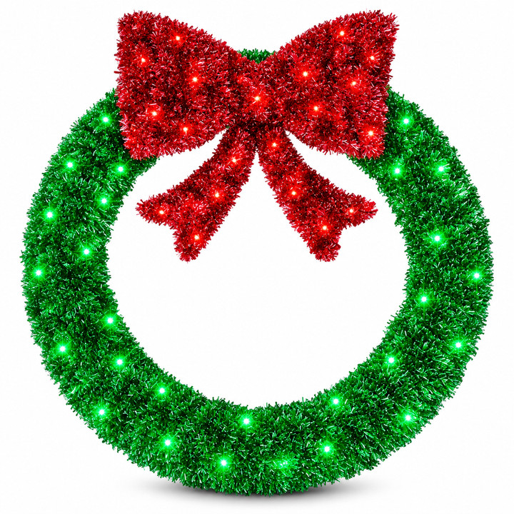 Giant 3D Pre-Lit LED Christmas Wreath with Bow - Lighted Display - 36 Inch or 48 Inch