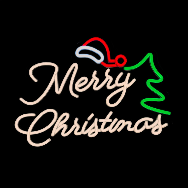 LED Neon Strip Light Merry Christmas Decoration - Lighted Sign - Red and Green - 16 Inch Display