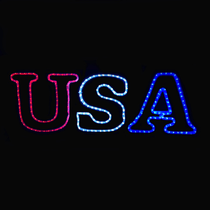 LED Rope Light Patriotic USA Decoration - Lighted Sign - Red, Cool White, and Blue - 48 Inch