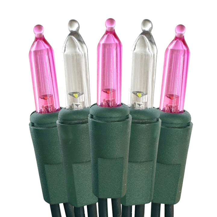 Pink and White M5 LED String Lights - 70 Bulb Mini Light Set - 23.5 Feet