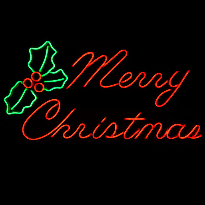 LED Neon Strip Light Merry Christmas Sign - Lighted Decoration - Red & Green - 33 Inch Display