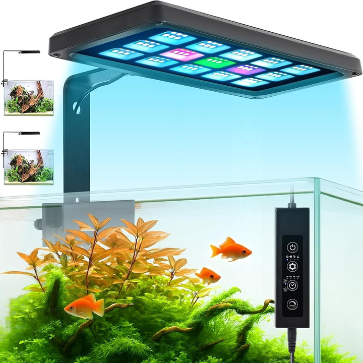 Full Spectrum 38 Watt LED RGBW Aquarium Light Kit  - Adjustable Height Fish Tank Lamp With Controller – 12 Inch x 6 Inch