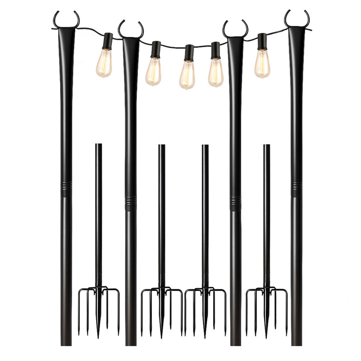metal outdoor string light poles with stakes for patios  and yards