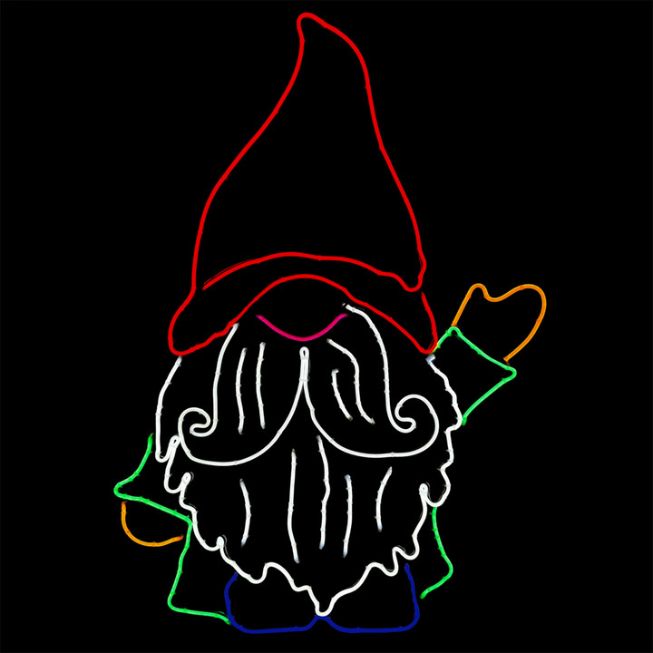 LED Neon Strip Light Waving Gnome Decoration - Lighted Sign - Multi-Color - 36 Inch