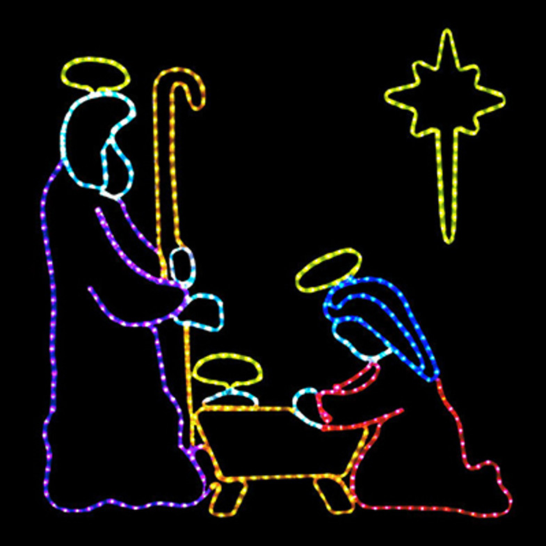 4 foot multi-color led rope light nativity manger scene motif