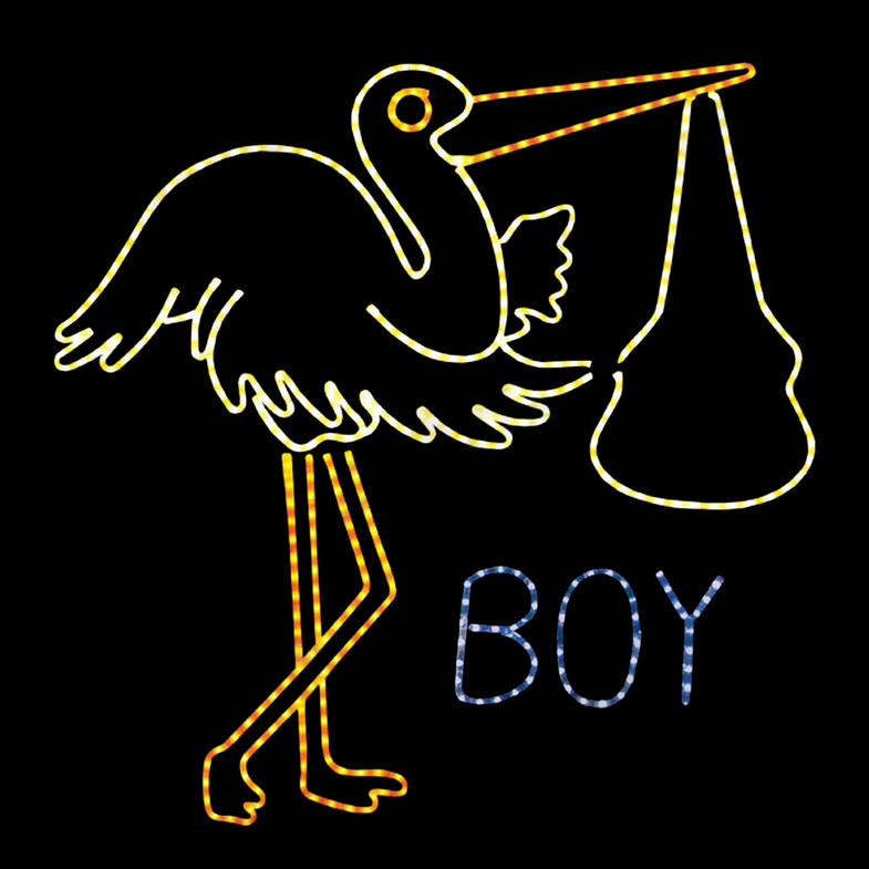 48 inch multi-color rope light stork baby boy birth announcement motif