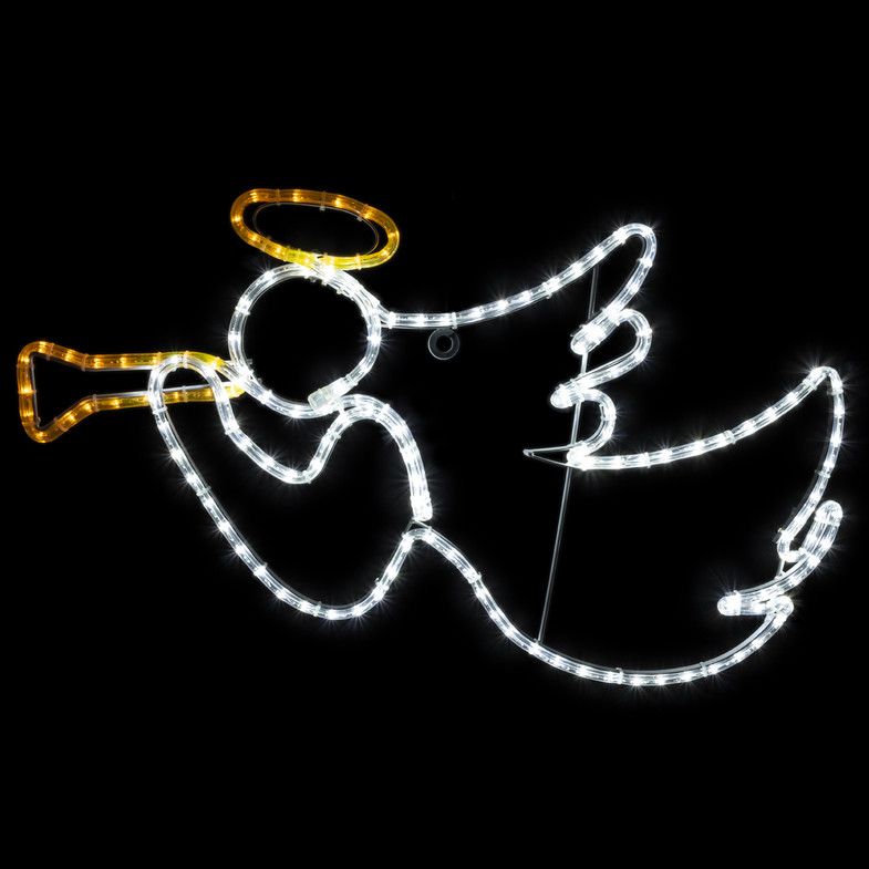 LED Rope Light Angel with Horn Motif - Lighted Silhouette - Warm White and Cool  White - 30 Inch