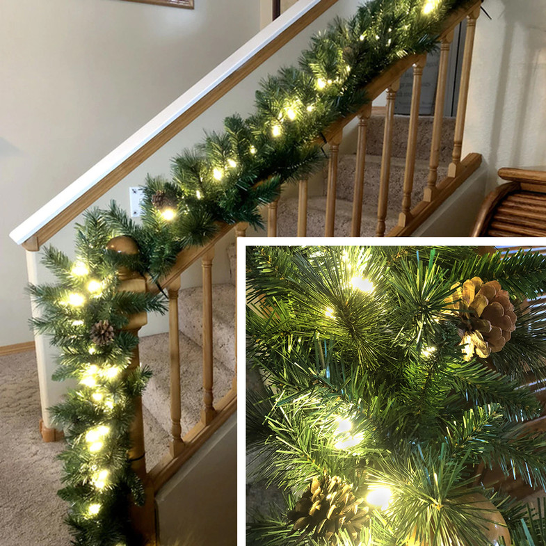 9 Foot Lighted Christmas Garland with Pine Cones