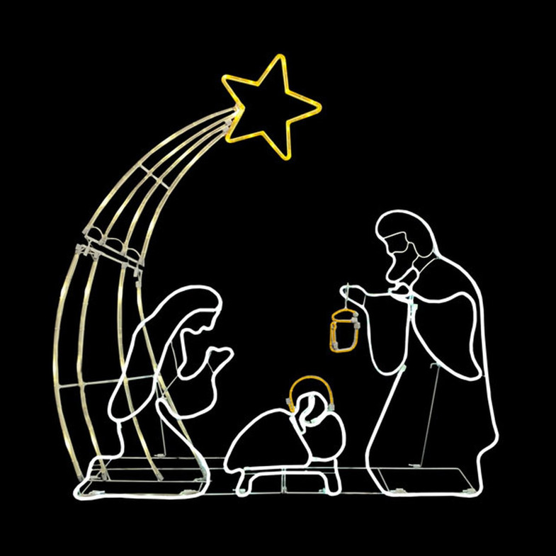 LED Rope Light Nativity Scene Motif - Animated Lighted Silhouette - Cool White, Warm White, and Yellow - 38 Inch