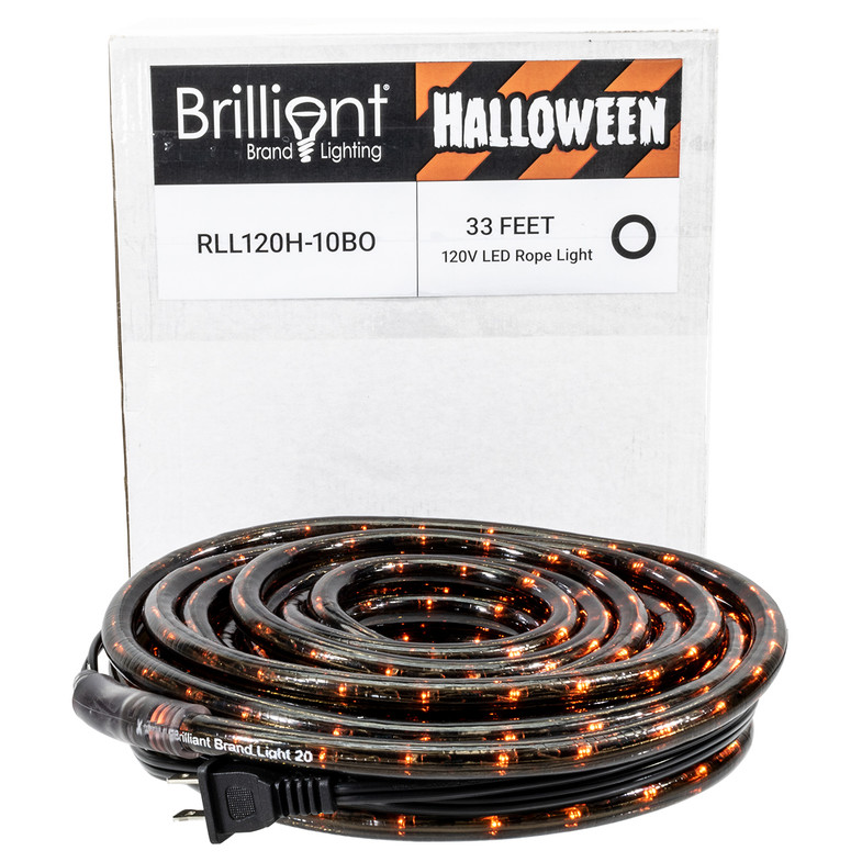 Orange LED Rope Light - Halloween Edition with Black PVC - 120 Volt - 33 Feet