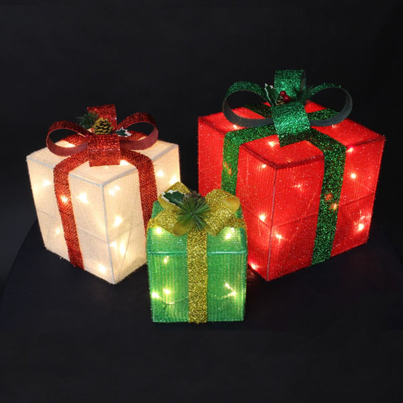 3D LED Lighted Gift Box Set Motif - Christmas Presents