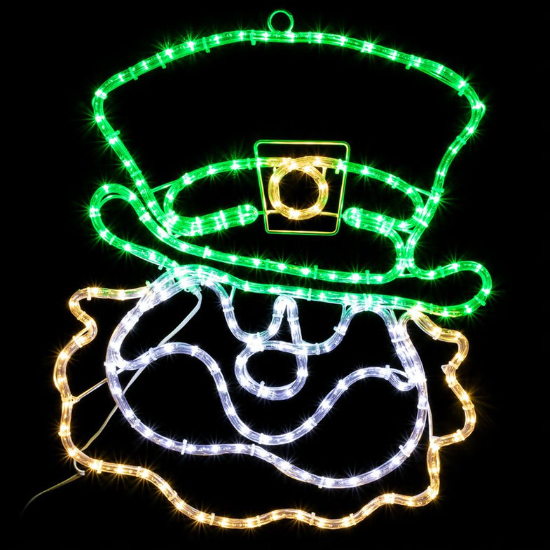 LED Rope Light Leprechaun Face Motif - St. Patrick's Day - Lighted Silhouette - Multi-Color - 23 Inch