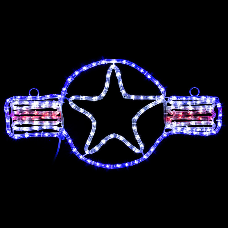 LED Rope Light Patriotic Air Force Stars and Bars Roundel Motif - Lighted Silhouette - Red, Cool White, and Blue - 24 Inch