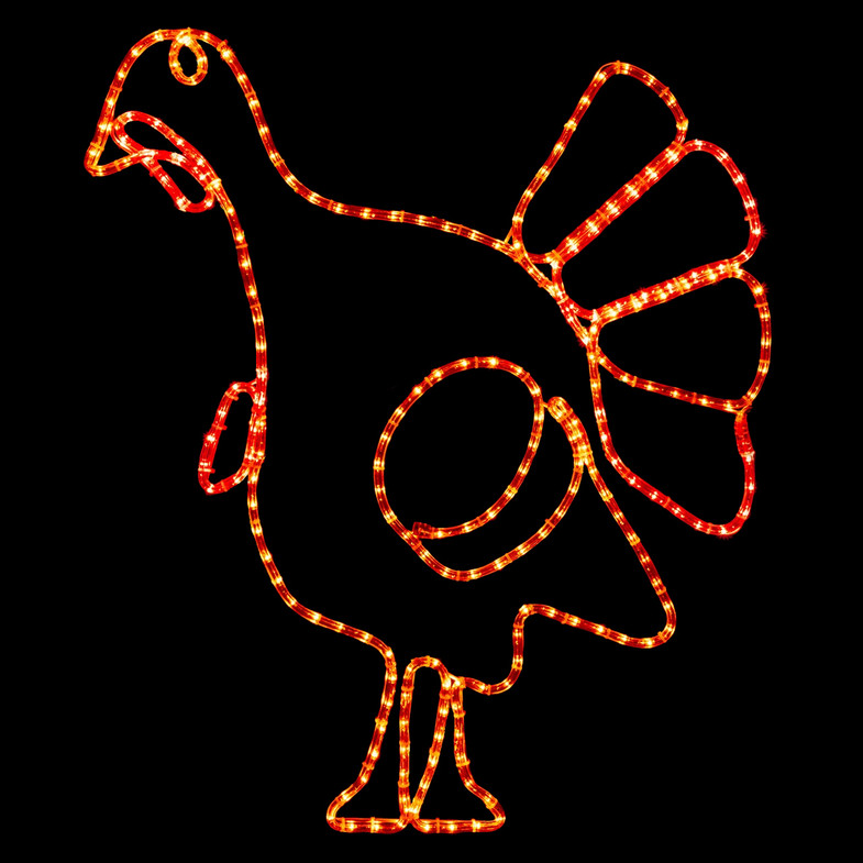 LED Rope Light Thanksgiving Turkey Motif - Lighted Silhouette - Orange and Red - 32 Inch