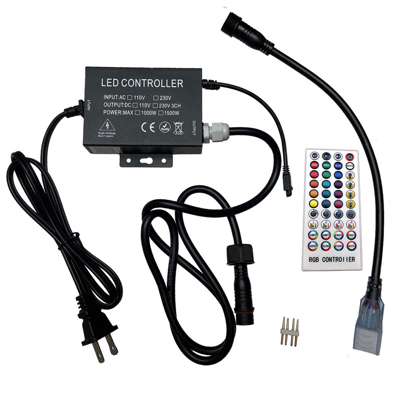 Bluetooth Enabled Multi-Function RGB Color Changing LED Rope Light Controller - 120 Volt - IR Remote