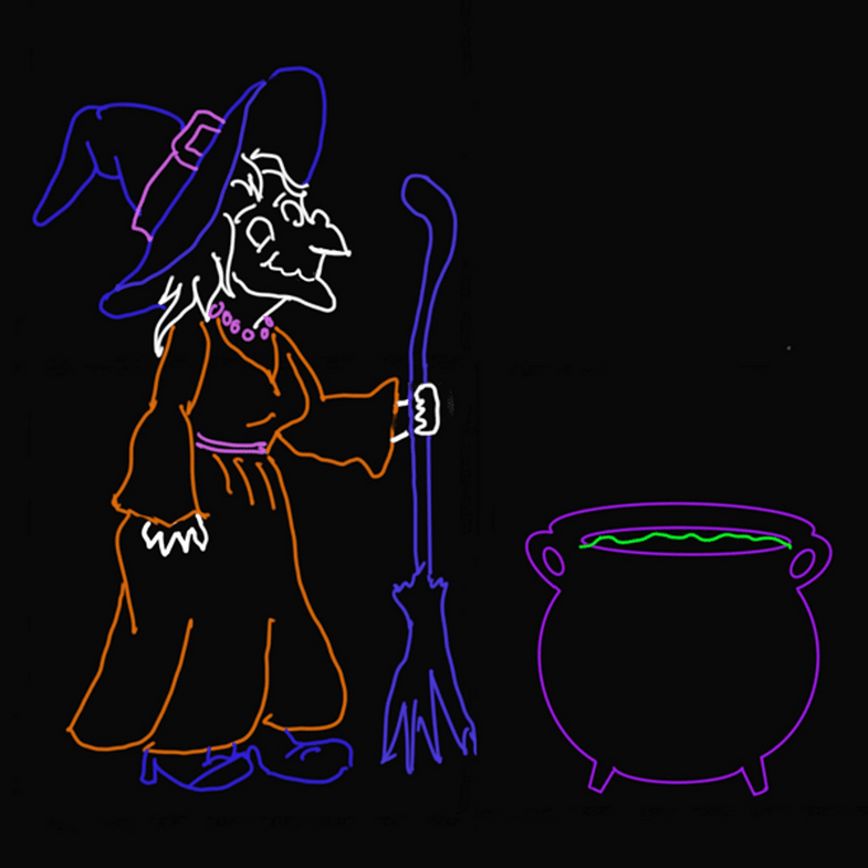 LED Neon Rope Light Witch with Cauldron Halloween Motif - Animated Lighted Silhouette - 96 Inch