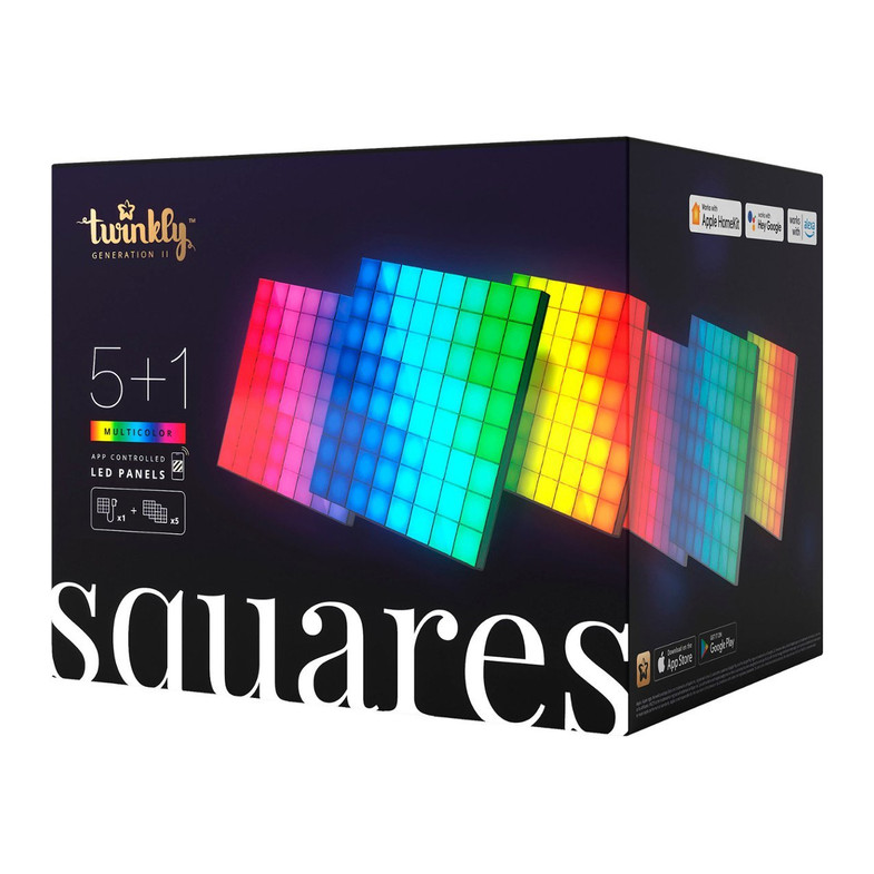 Twinkly Smart Lights - 64 LED RGB Multicolor Pixel Light Panels - Squares - Generation II - BT+WiFi - 5+1 Starter Kit