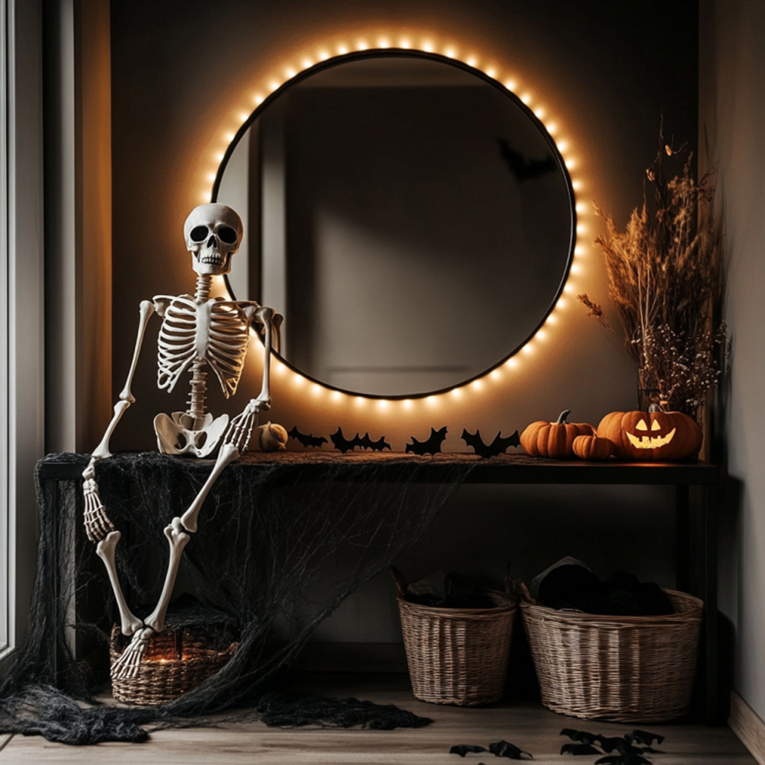 Halloween LED Rope Lights around mirror