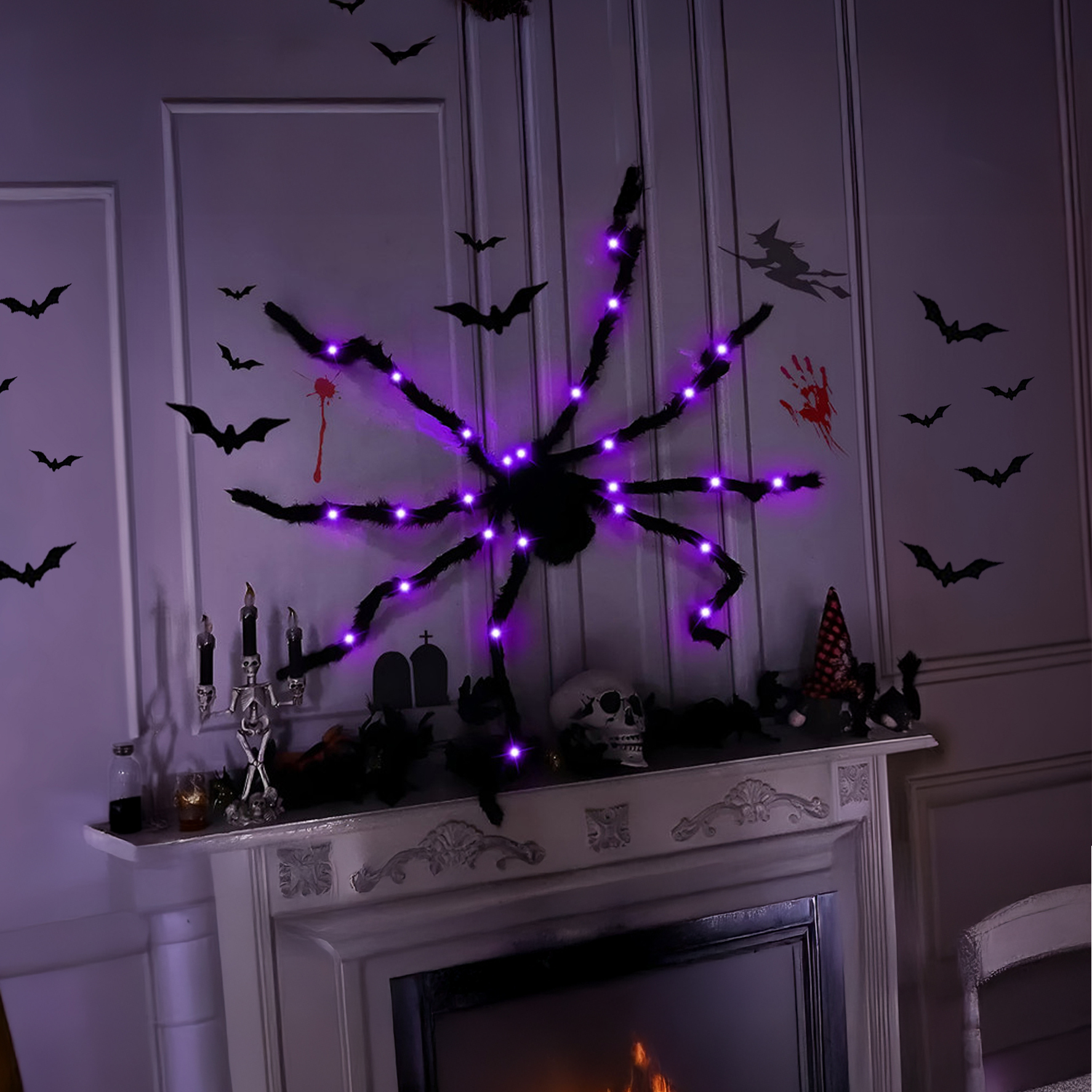 LED Bendable Hairy Spider Halloween Decoration