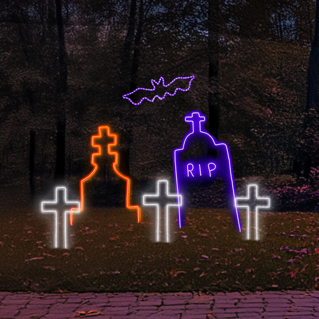 LED Neon Tombstones Halloween Yard Decor