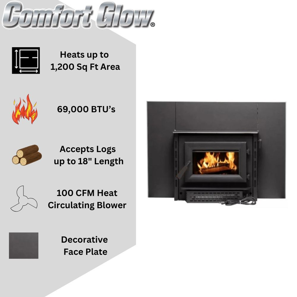 Comfort Glow Wood Burning Fireplace Insert, Heats up to 1200 sq ft ...