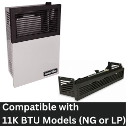 image of 11,000 BTU Direct Vent Heater and Blower Attachment with a note saying it is compatible with 11K BTU Models that run on either natural gas or liquid propane