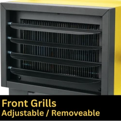 closeup of front grills that are adjustable and removable image of 240 volt hard-wire electric heater