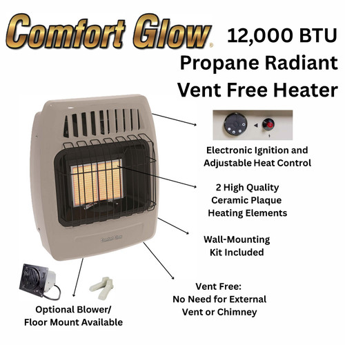 Comfort Glow Vent-Free 12,000 BTU Radiant Propane Heater, Heat Up To 400 Sq  Ft, Indoor KWP212
