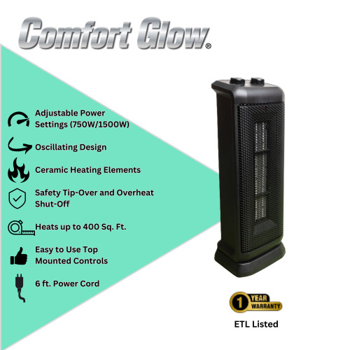 Pelonis Omni Heat Quartz Heater Comfort Glow Quartz Tower Heater