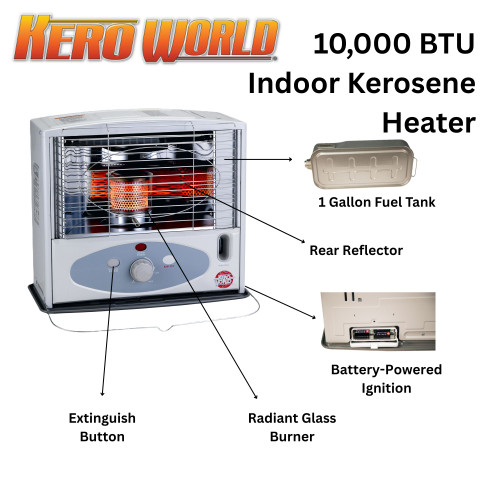 Kero World Radiant Kerosene Heater with Glass Burner KW-11F