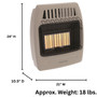product dimension image of Comfort Glow 18,000 BTU infrared radiant vent free heater, natural gas