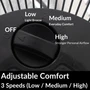 close up image of Seasons Comfort black 9 inch personal desk fan control dial